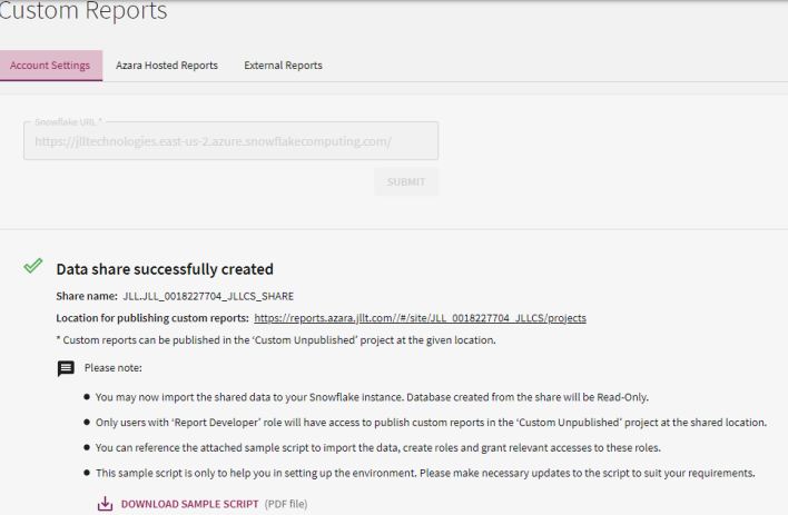 Azara - Client Settings - Custom Reports